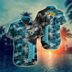 Jacksonville Jaguars Coconut Tree Pattern Curved Hawaiian Shirt In Light Blue & Black