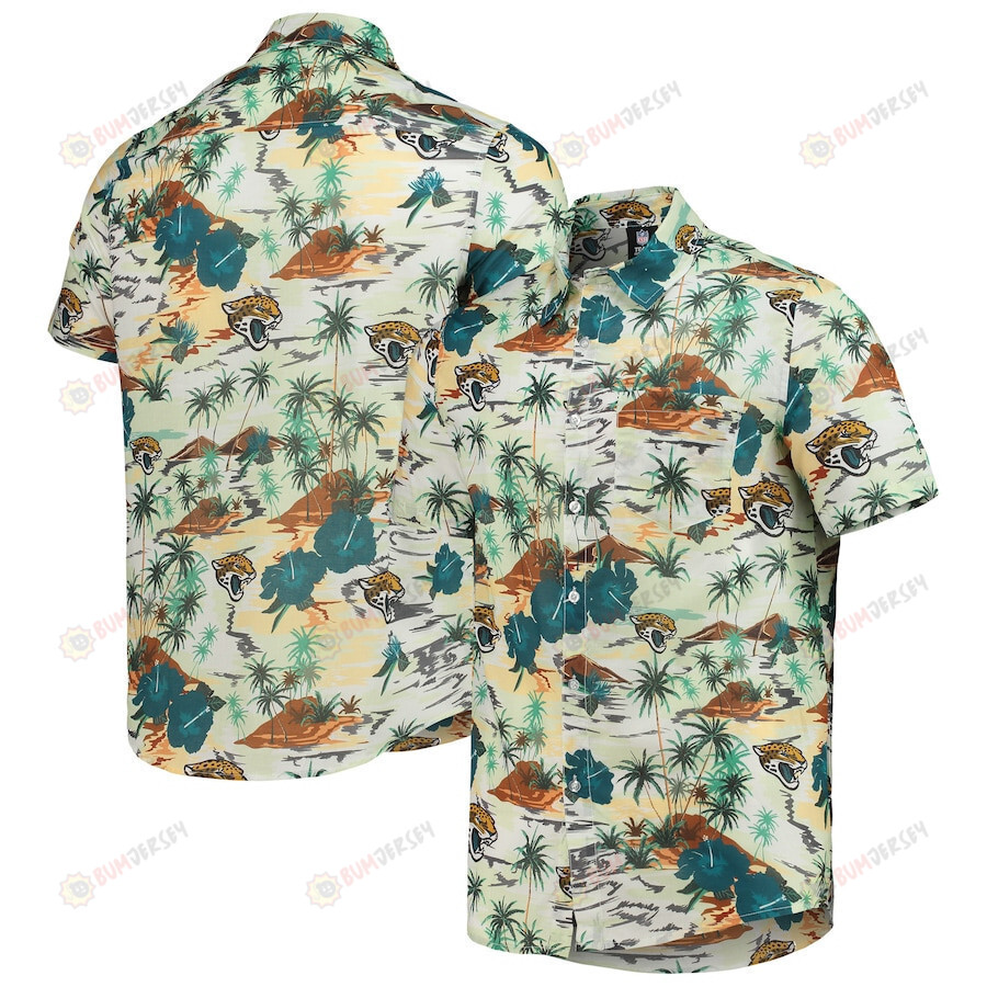 Jacksonville Jaguars Cream Paradise Floral Button-Up Hawaiian Shirt
