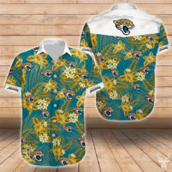 Jacksonville Jaguars Curved Hawaiian Shirt With Logo and Flower Pattern