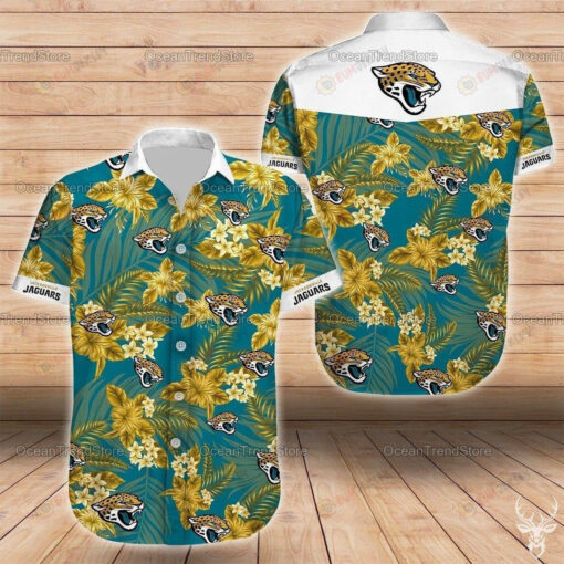 Jacksonville Jaguars Curved Hawaiian Shirt With Logo and Flower Pattern