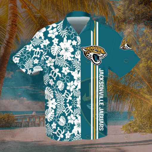 Jacksonville Jaguars Floral & Leaf Pattern Curved Hawaiian Shirt In Blue & White