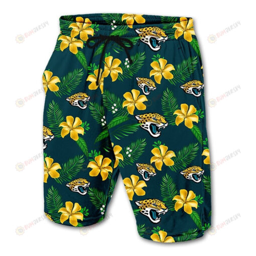 Jacksonville Jaguars Leaf & Floral Pattern Hawaiian Summer Shorts Men Shorts In Blue - Print Shorts