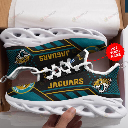 Jacksonville Jaguars Logo Custom Name Pattern 3D Max Soul Sneaker Shoes In Dark Green