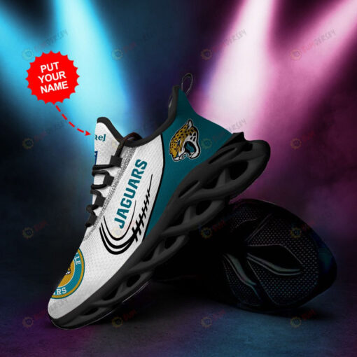 Jacksonville Jaguars Logo Pattern Custom Name 3D Max Soul Sneaker Shoes In Teal White