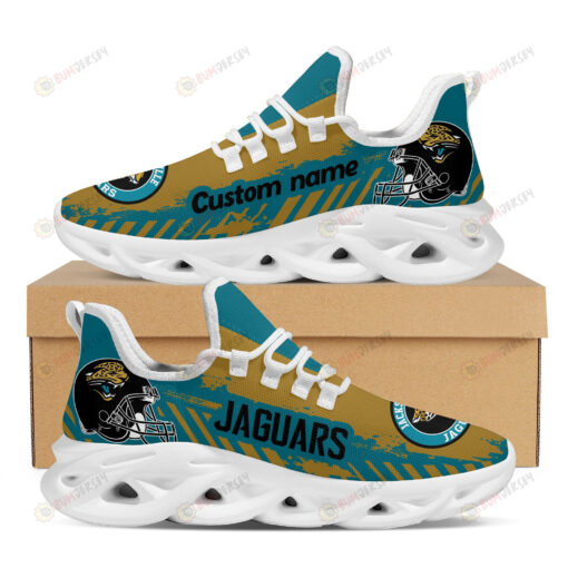 Jacksonville Jaguars Logo Pattern Custom Name 3D Max Soul Sneaker Shoes In Turquoise And Yellow