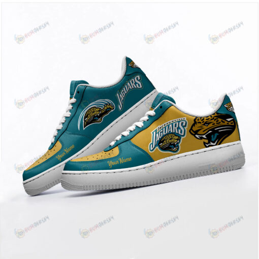 Jacksonville Jaguars Logo Pattern Custom Name Air Force 1 Printed In Yellow Teal