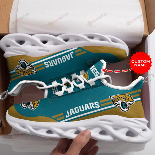 Jacksonville Jaguars Logo Stripe Pattern Custom Name 3D Max Soul Sneaker Shoes In Turquoise And Yellow