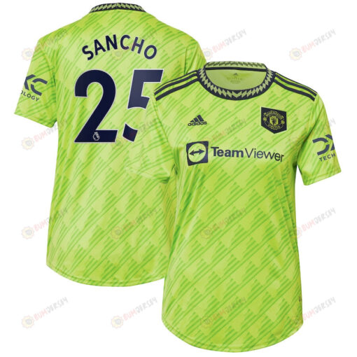 Jadon Sancho 25 Manchester United Women's 2022/23 Third Player Jersey - Neon Green