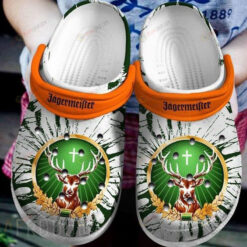 Jagermeister Logo Deer Pattern Crocs Classic Clogs Shoes In Green & White - AOP Clog