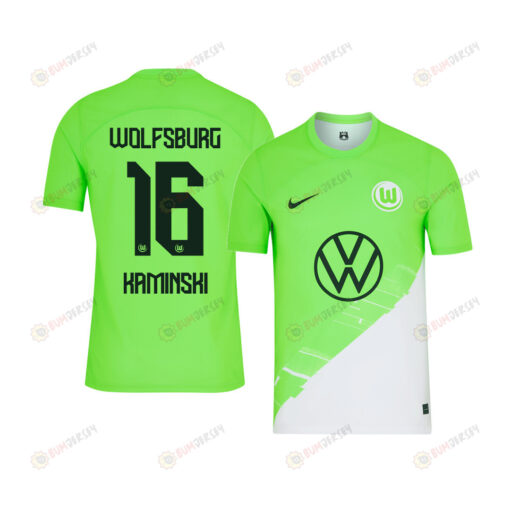 Jakub Kaminski 16 VfL Wolfsburg 2023-24 Home YOUTH Jersey - Green