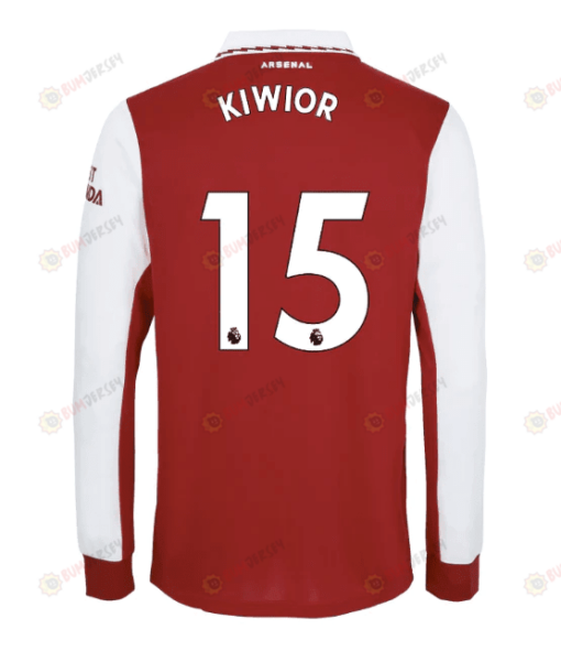 Jakub Kiwior 15 Arsenal Long Sleeve Home Jersey 2022-23 - Men Red