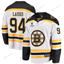 Jakub Lauko 94 Boston Bruins Stanley Cup 2023 Playoffs Patch Away Breakaway Men Jersey - White