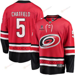 Jalen Chatfield 5 Carolina Hurricanes Stanley Cup 2023 Playoffs Patch Home Breakaway Men Jersey - Red