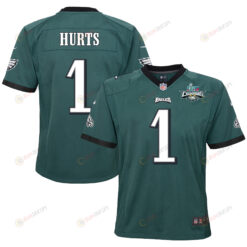 Jalen Hurts 1 Philadelphia Eagles Super Bowl LVII Champions 2 Stars 2 Stars Youth Jersey - Black