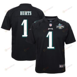 Jalen Hurts 1 Philadelphia Eagles Super Bowl LVII Champions 2 Stars Youth Jersey - Black