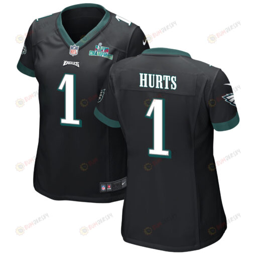 Jalen Hurts 1 Philadelphia Eagles Super Bowl LVII Champions WoMen's Jersey - Black