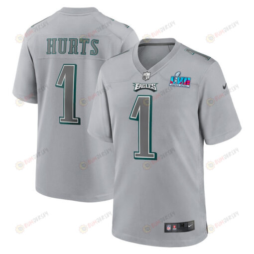 Jalen Hurts 1 Philadelphia Eagles Super Bowl LVII Patch Atmosphere Fashion Game Jersey - Gray