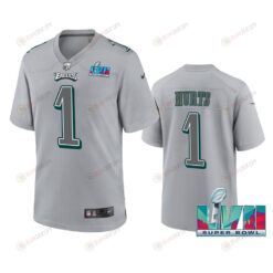 Jalen Hurts 1 Philadelphia Eagles Super Bowl LVII Patch Atmosphere Fashion Game Jersey - Gray