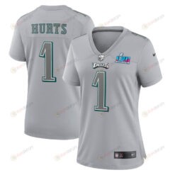 Jalen Hurts 1 Philadelphia Eagles Women Super Bowl LVII Patch Atmosphere Fashion Game Jersey - Gray