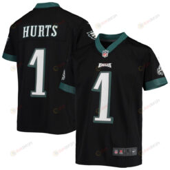 Jalen Hurts 1 Philadelphia Eagles Youth Jersey - Black