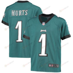 Jalen Hurts 1 Philadelphia Eagles Youth Jersey - Midnight Green