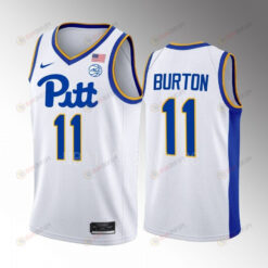 Jamarius Burton 11 Pitt Panthers White Jersey 2022-23 College Basketball