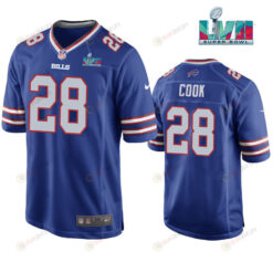 James Cook 28 Buffalo Bills Super Bowl LVII Logo Game Player Men Jersey - Royal Jersey