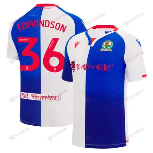 James Edmondson 36 Blackburn Rovers 2023/24 Home Men Jersey - White Blue