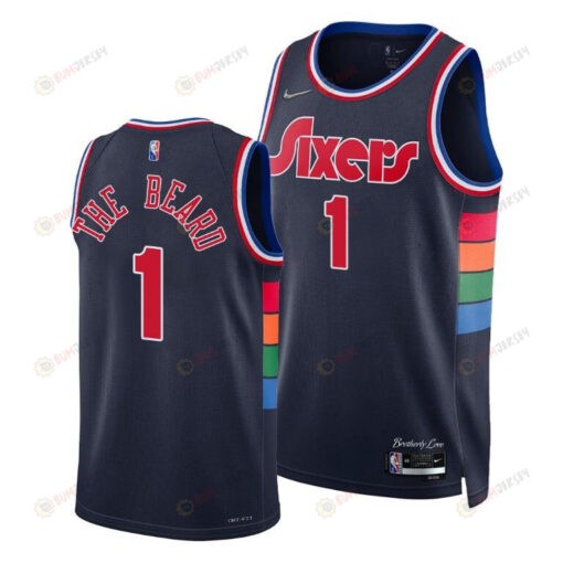 James Harden 76ers 2022 The Beard Navy 1 Jersey Nickname Diamond Edition - Men Jersey