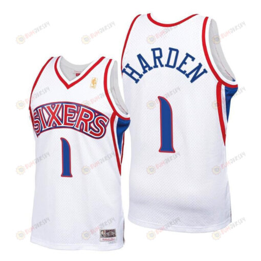 James Harden Philadelphia 76ers 1 White Hardwood Classics Jersey 2022 Trade - Men Jersey