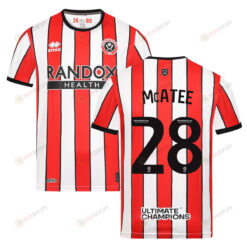 James McAtee 28 Sheffield United 2022-23 Home Jersey - Red/White Stripes