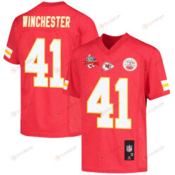 James Winchester 41 Kansas City Chiefs Super Bowl LVII Champions 3 Stars Youth Jersey - Red