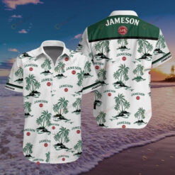 Jameson Irish Whiskey Coconut Curved Hawaiian Shirt In White Green