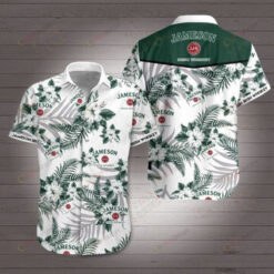 Jameson Leaf & Flower Pattern Curved Hawaiian Shirt In White & Green