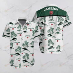 Jameson Short Sleeve Curved Hawaiian Shirt White Green Pattern