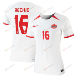 Janine Beckie 16 Canada Women's National Team Women 2023/24 Away Stadium Jersey - White