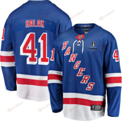 Jaroslav Halak 41 New York Rangers Stanley Cup 2023 Playoffs Patch Home Breakaway Men Jersey - Blue