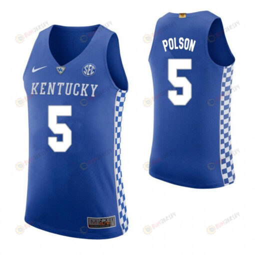 Jarrod Polson 5 Kentucky Wildcats Elite Basketball Home Men Jersey - Blue