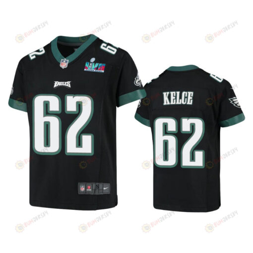 Jason Kelce 62 Philadelphia Eagles Youth Super Bowl LVII Game Jersey - Black