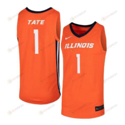 Jaylon Tate 1 Illinois Fighting Illini Elite Basketball Men Jersey - Orange