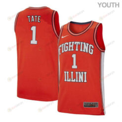 Jaylon Tate 1 Illinois Fighting Illini Retro Elite Basketball Youth Jersey - Orange