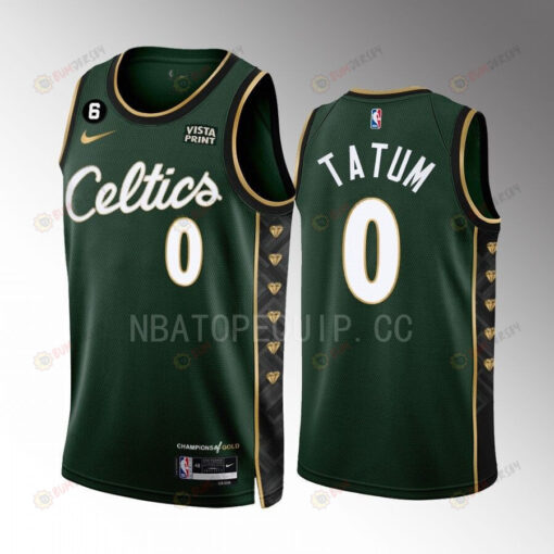 Jayson Tatum 0 Boston Celtics 2022-23 City Edition Green Men Jersey Honor Bill Russell 11 Gold Diamonds