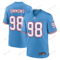 Jeffery Simmons 98 Tennessee Titans Oilers Throwback Alternate Game Men Jersey - Light Blue