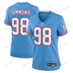 Jeffery Simmons 98 Tennessee Titans Oilers Throwback Alternate Game Women Jersey - Light Blue