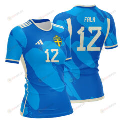 Jennifer Falk 12 Sweden 2023 Women Away Jersey - Blue - All Over Printed Jersey