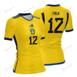 Jennifer Falk 12 Sweden 2023 Women Home Jersey - Yellow - All Over Printed Jersey