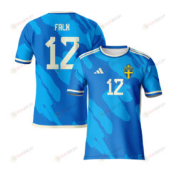 Jennifer Falk 12 Sweden 2023 Youth Away Jersey - Blue - All Over Printed Jersey