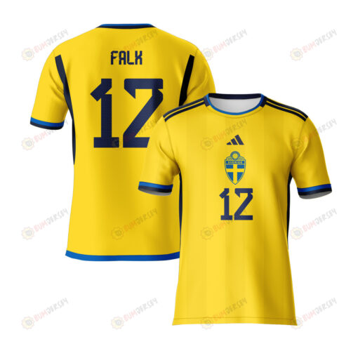 Jennifer Falk 12 Sweden 2023 Youth Home Jersey - Yellow - All Over Printed Jersey