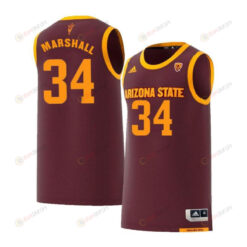 Jermaine Marshall 34 Arizona State Sun Devils Retro Basketball Men Jersey - Maroon