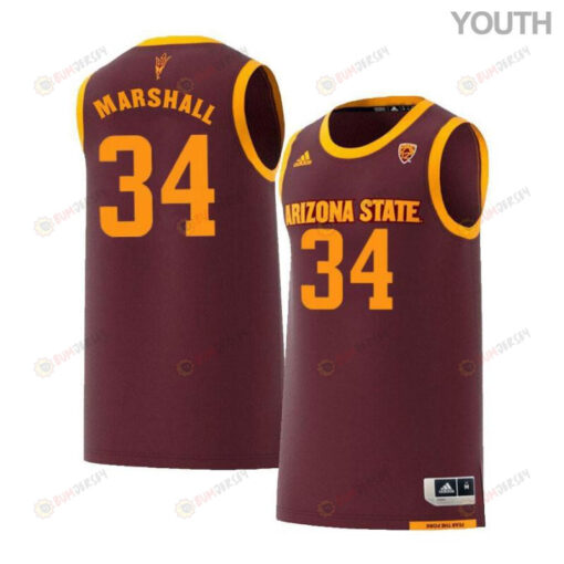 Jermaine Marshall 34 Arizona State Sun Devils Retro Basketball Youth Jersey - Maroon